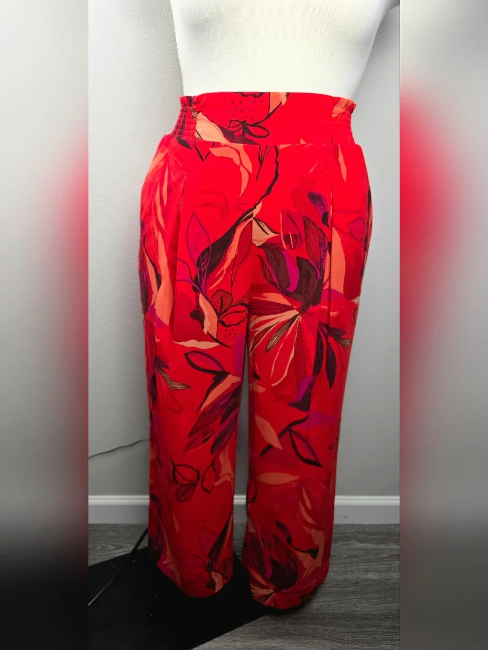 a new day Red Floral Wide-Leg Pants with Pink & Coral Accents